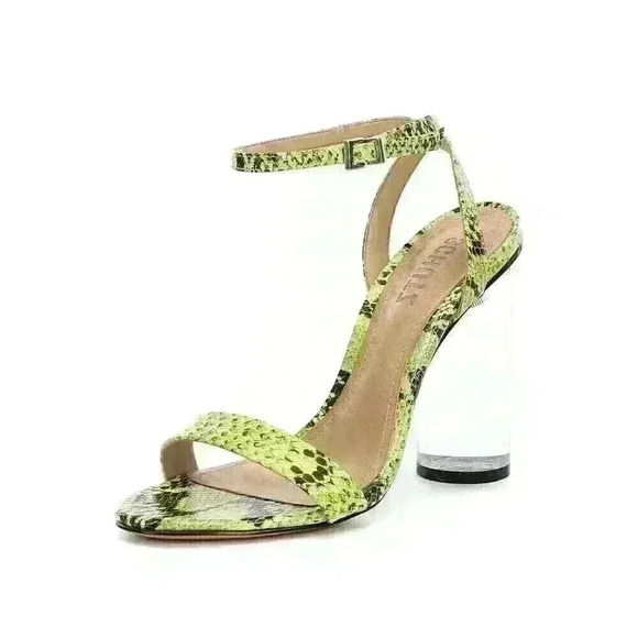 SCHUTZ  Valencia Open Toe Ankle Strap Block Clear Heeled Sandals Neon Lime Sz 8 - Picture 1 of 14